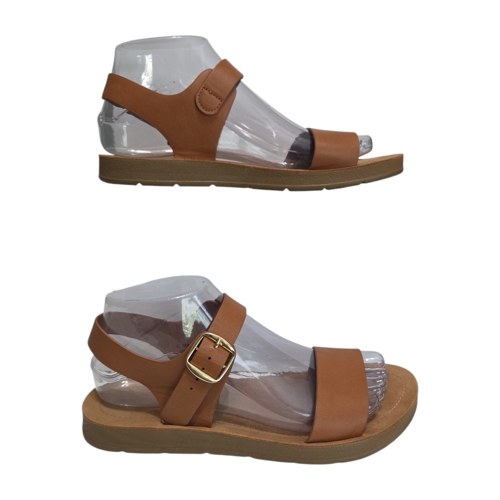 Solanz Plenty Womens‎ Tan Brown Ankle Strap Flat Sandals Size 7.5M